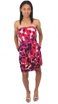 Bar III Dress, Strapless Sweetheart Printed Pocketed Dress Ruby Ring Combo X-Large