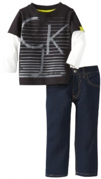 Calvin Klein Boys 2-7 Twofer Top With Jeans, Black, 3T