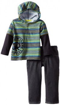 Calvin Klein Boys 2-7 Twofer Hooded Top With Jeans, Green, 4T