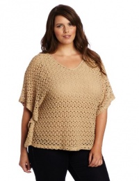 Karen Kane Women's Plus-Size Lace Scarf Top, Tan, 2X