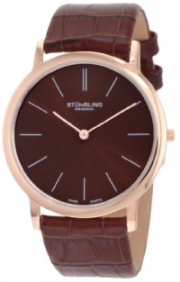 Stuhrling Original Men's 601.3345K55 Classic Ascot Swiss Quartz Ultra Thin Rose Tone Brown Leather Strap Watch