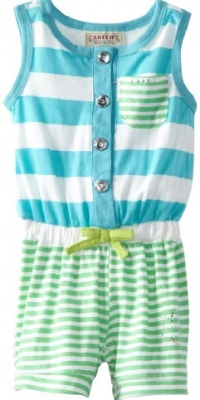 Carter's Watch the Wear Baby-Girls Infant Romper With Stripes And Buttons, Turquoise, 24 Months