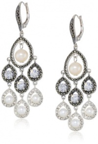 Judith Jack Pearlette Sterling Silver, Marcasite and Fresh Water Pearl Chandelier Drop Earrings