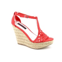 Material Girl Razzle Open Toe Wedge Sandals Shoes Red Womens