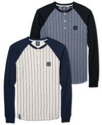 With a cool baseball shirt design made from cozy knit, this LRG henley is a style home run.