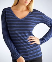 Three Dots Mix Stripe Long Sleeve T-Shirt, XL, Marlin