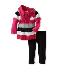 Nannette Baby-Girls Infant 2 Piece Striped Sweater Set, Pink, 18 Months