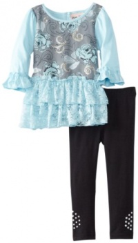 Little Lass Baby-Girls Infant 2 Piece Flower Lace Legging Set, Aqua, 12 Months