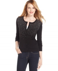 Add instant sparkle to any ensemble with this rhinestone-studded cardigan from Top Knits.