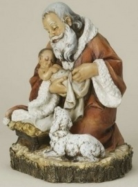 11.5 Joseph's Studio Collection Kneeling Santa with Baby Jesus Christmas Figure By Roman Holiday Home Decor