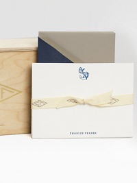 Original Charles Fradin illustrations on high-quality cotton paper, folded over to create a thoughtful, highly personal card. Includes 18 cards and matching envelopes.Packaged in gold-stamped wood boxCard measurement folded: 6½ X 4¾Made in USA