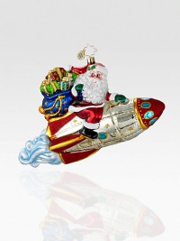 Time management got a whole lot easier for Santa as he rides a sparkling spacecraft from the North Pole to your chimney. Hand-blownHand-painted7 tallMade in Poland