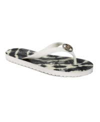 Tie-dyed flip flops are always fun. MICHAEL by Michael Kors' MK flip flops feature a metallic brand logo on the vamp.