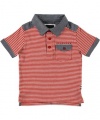 Sean John Boys 4-7 Stripe Polo (7, Red)