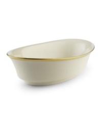 Forever elegant, the Eternal oval vegetable dish from Lenox accents the table in timeless ivory china with sumptuous gold banding. Coordinates with Eternal Gold stemware.