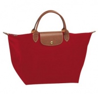 LONGCHAMP LE PLIAGE SHORT HANDLED MEDIUM TOTE - DEEP RED, ONE SIZE