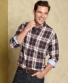 Pattern problems? Stay classic with this plaid shirt from Tommy Hilfiger. (Clearance)