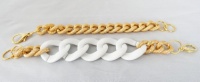 Set 2 Chunky Link Bracelet White & Faux Pave Gold Bracelet