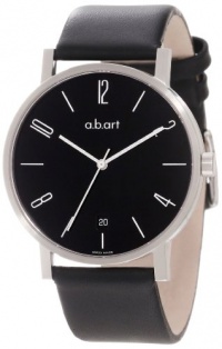 a.b. art Men's O107 Series O Stainless Steel Swiss Quartz Black Dial and Leather Strap Watch