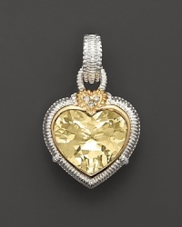 Faceted canary crystal heart is framed in 18 Kt. gold and sterling silver; with diamond accents. Chain sold separately. Designed by Judith Ripka.