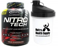 Muscletech Nitro Tech Whey Protein Isolate Chocolate 4 Lb + Nutra Health Supply Shaker 22oz w/ Built-in-Stainer