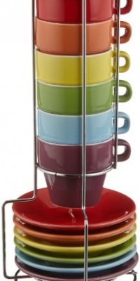 Present Time Rainbow Ceramic Espresso Cup Tower, Set of 6