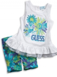 GUESS Kids Girls Tank Set with Floral-Print Bike Shorts (, WHITE (12M)