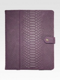 Designed to fold horizontally or vertically to hold your device at the ideal angle for viewing video or typing. This case holds your iPad securely with four leather wrapped corner straps and a snap closure.Accommodates all iPad models8 X 9.75Embossed pythonMade in USAPlease note: iPad not included 