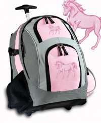 Pink Horse Rolling Backpack Deluxe Horses - Backpacks Bags with Wheels or School Trolley Bags - Unique Horses Gifts - CUTE!