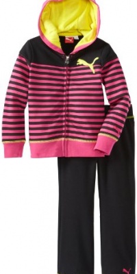 Puma - Kids Girls 2-6X Little Striped Hoodie Set, Raspberry Rose, 4