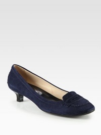 A comfortable kitten heel heightens this moccasin-inspired pump of fine Italian suede. Lacquered heel, 1½ (40mm)Suede upperLeather lining and solePadded insoleMade in Italy