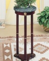 Coaster Plant Stand / Side Table, Green Marble Top and Cherry Finish Wood Base