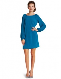 Nicole Miller Women's Reverse Stretch Charmeuse Boat Neck Dress, Peacock, Medium