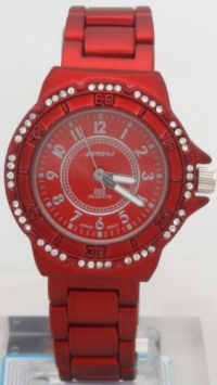 Geneva Quartz Women Watch Rhinestone Accent Red Enamel Bracelet Watch