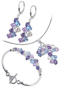 Sterling Silver Lavender Clear Blue Crystal Bracelet Earrings with 24 inch Pendant Necklace Jewelry Set Made with Swarovski Elements