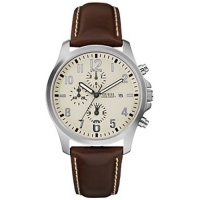 Guess Men's U11638G2 Brown Leather Quartz Watch with White Dial