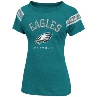 NFL Womens Philadelphia Eagles Full Blitz Short Sleeve Raglan Open Neck Tee (Marine Grn Hthr/Ath Gray Hthr, X-Large)