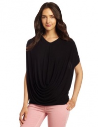 C&C California Women's Stretch Jersey Cap Sleeve Deep Cowl Tee, Black, Medium