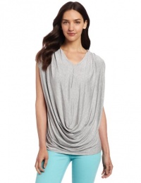 C&C California Women's Stretch Jersey Cap Sleeve Deep Cowl Shirt, Heather Gray, Small