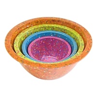 Zak Designs Inc. Confetti four piece bowl set. The confetti bowls are made from 100% recycled durable melamine, so being environmentally friendly never looked so fun.