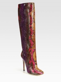 Vibrant colors amplify this head-turning silhouette, expertly crafted of genuine python and resting on a slender heel. Self-covered heel, 4½ (115mm)Shaft, 15¾Leg circumference, 13Python upperPull-on styleLeather lining and solePadded insoleMade in ItalyOUR FIT MODEL RECOMMENDS ordering one size up as this style runs small. 