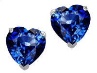 Original Star K(tm) 7mm Heart Created Sapphire Earring Studs in .925 Sterling Silver