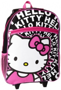 FAB Starpoint Girls 2-6X Hello Kitty 16 Inch Rolling Backpack, Black White Pink, One Size