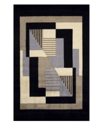 If you crave modern art, you'll love the unique design of this sophisticated contemporary area rug. Bordered and accented with deep black tones, the rug features a collection of clean-lined shapes and sharp edges, creating a fresh, modern look in any space. Hand-tufted and hand-carved of Chinese wool, the rug offers ultimate softness combined with an unparalleled smooth shine.