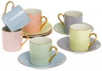 Yedi Houseware Classic Coffee and Tea Solid Espresso Cups and Saucers, Assorted Pastel/Gold, Set of 6