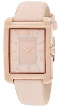 Vince Camuto Women's VC/5034RGLP Leather Rectangle Swarovski Crystal Accented Dial Rosegold-Tone Pink Stingray Strap Watch