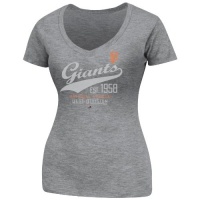 MLB Womens San Francisco Giants Winners Appeal Gray Melange Short Sleeve Deep V-Neck Tee By Majestic