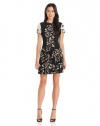 Rebecca Taylor Women's Flower Print Artisinal Blocked Dress, Black/Cream, 6