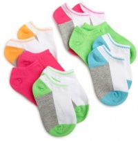 Stride Rite Girls 2-6X Neon Stripe No Show 6 Pack Socks, Fuschia, Socks Size 7-8.5/Shoe Size 10-13