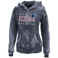 MLB Womens Boston Red Sox Washed Athletic Navy Heather Long Sleeve Full Zip Hood Bunout Fleece By Majestic